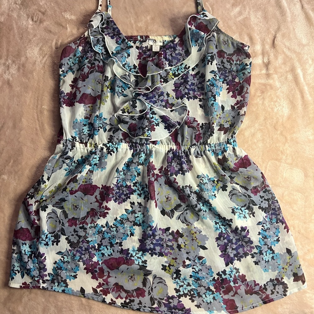 Dynamite Ruffle Floral Sleeveless Peplum Tank Top